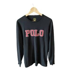 NEW RALPH LAUREN men's soft touch long sleeve classic fit tee in black/red
